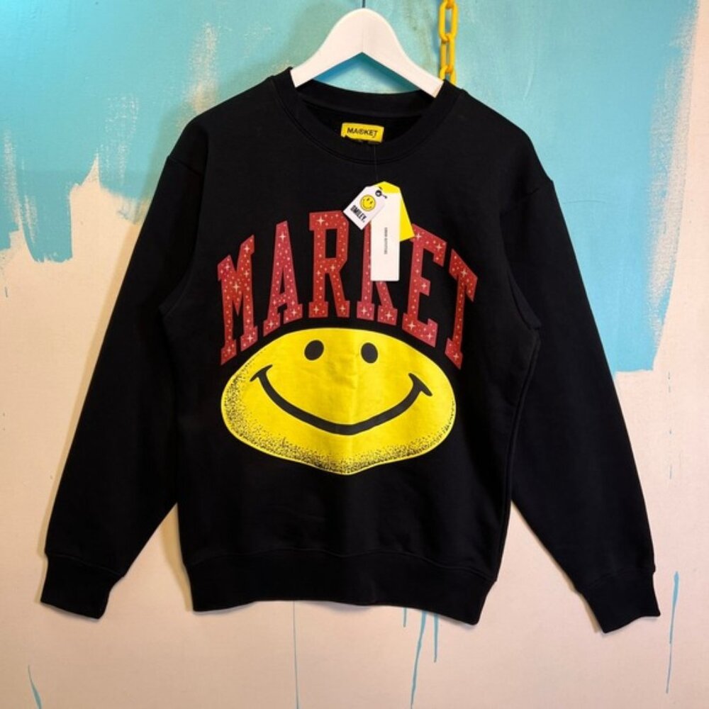 Market Smiley Face NWT Sweatshirt Black Red Yellow Size S Streetwear Collab